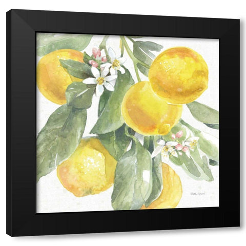 Citrus Charm Lemons II Black Modern Wood Framed Art Print with Double Matting by Grove, Beth