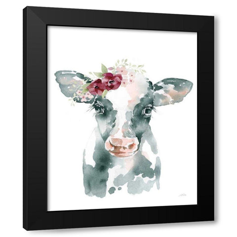 Floral Cow Black Modern Wood Framed Art Print with Double Matting by Pete, Katrina
