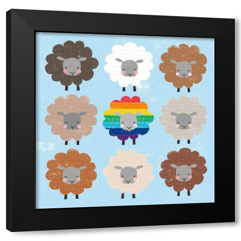Be Ewe Brown and Rainbow Sheep Sq Black Modern Wood Framed Art Print by Hershey, Moira