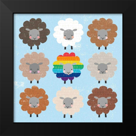 Be Ewe Brown and Rainbow Sheep Sq Black Modern Wood Framed Art Print by Hershey, Moira
