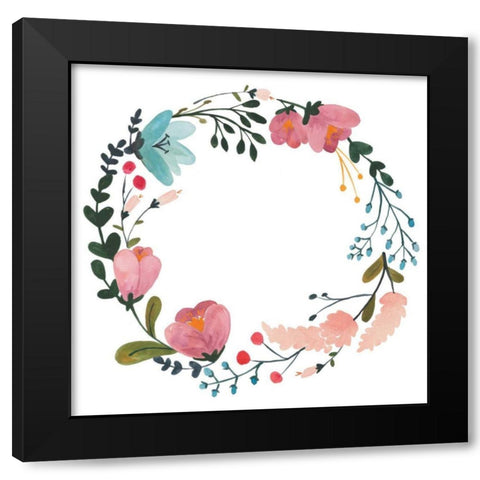 Romantic Floral Wreath II Black Modern Wood Framed Art Print with Double Matting by Wild Apple Portfolio