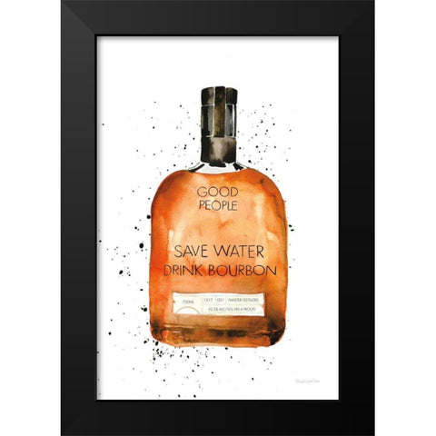 Save Water Drink Bourbon Black Modern Wood Framed Art Print by Charro, Mercedes Lopez
