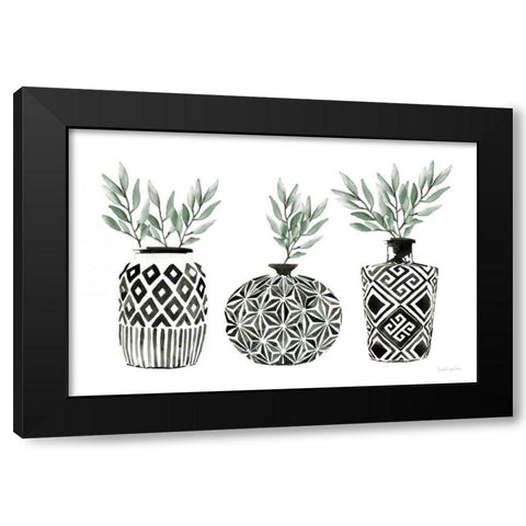 Geometric Vases I Green Black Modern Wood Framed Art Print with Double Matting by Charro, Mercedes Lopez