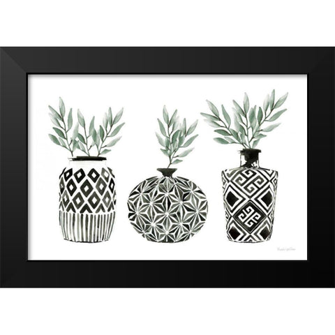 Geometric Vases I Green Black Modern Wood Framed Art Print by Charro, Mercedes Lopez
