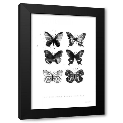 Six Inky Butterflies Black Modern Wood Framed Art Print by Charro, Mercedes Lopez