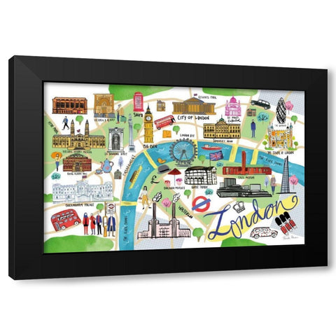 London Map Black Modern Wood Framed Art Print with Double Matting by Zaman, Farida