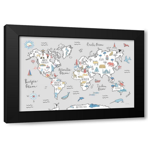 World Map Pastel Black Modern Wood Framed Art Print with Double Matting by Zaman, Farida