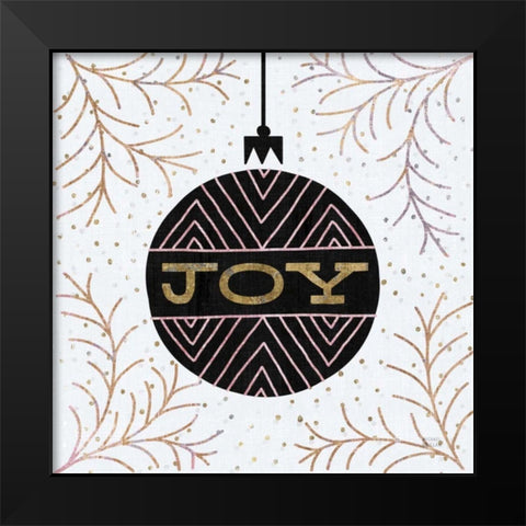 Jolly Holiday Ornaments Joy Metallic Black Modern Wood Framed Art Print by Mullan, Michael