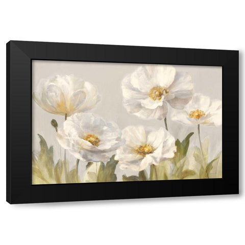 White Anemones Black Modern Wood Framed Art Print by Nai, Danhui