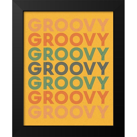 Retro Words I Bright Black Modern Wood Framed Art Print by Wild Apple Portfolio