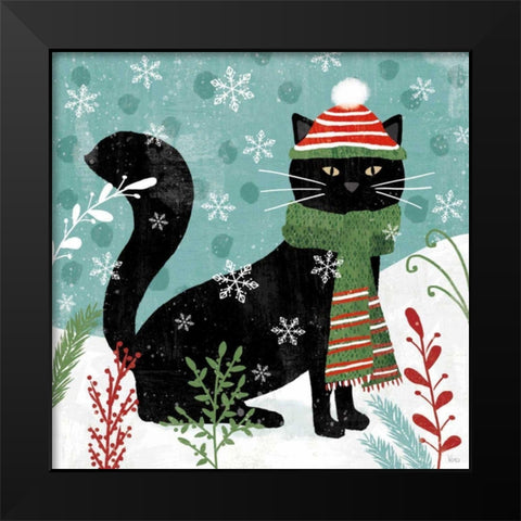 Purrfect Holiday II Black Modern Wood Framed Art Print by Charron, Veronique