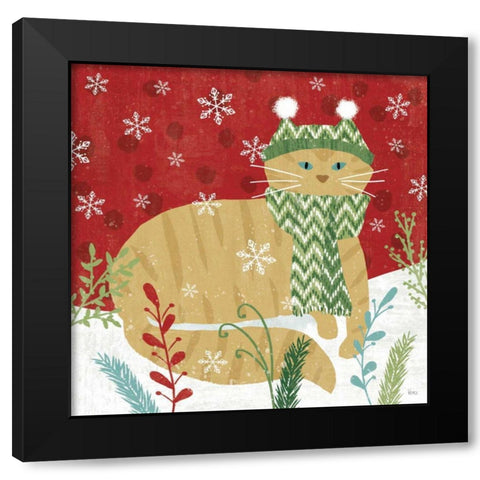 Purrfect Holiday III Black Modern Wood Framed Art Print with Double Matting by Charron, Veronique
