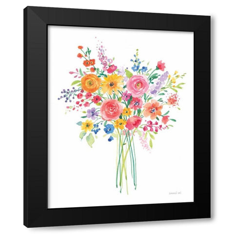Sunshine Flowers Black Modern Wood Framed Art Print by Nai, Danhui
