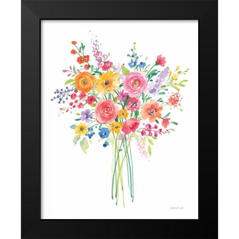 Sunshine Flowers Black Modern Wood Framed Art Print by Nai, Danhui