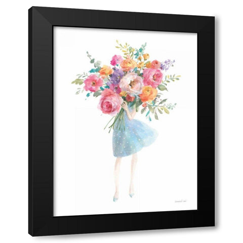 Bursting with Flowers Black Modern Wood Framed Art Print by Nai, Danhui