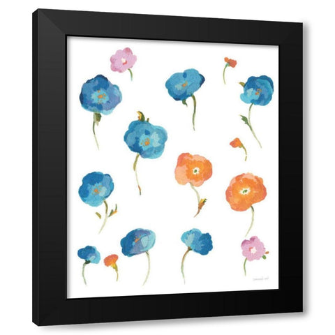 Retro Flowers I Black Modern Wood Framed Art Print with Double Matting by Nai, Danhui