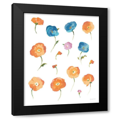 Retro Flowers II Black Modern Wood Framed Art Print by Nai, Danhui