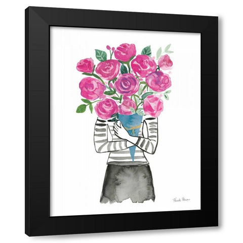 Roses are Pink Black Modern Wood Framed Art Print with Double Matting by Zaman, Farida