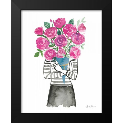 Roses are Pink Black Modern Wood Framed Art Print by Zaman, Farida