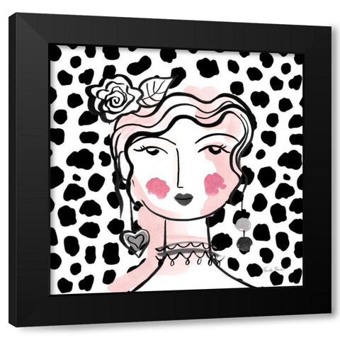 Pretty Faces II Pink Black Modern Wood Framed Art Print with Double Matting by Zaman, Farida