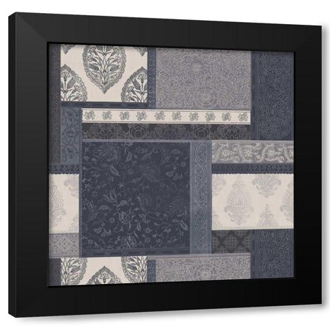 Exotic Threads Blue Cream Black Modern Wood Framed Art Print by Wild Apple Portfolio