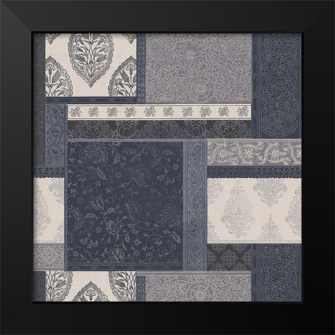 Exotic Threads Blue Cream Black Modern Wood Framed Art Print by Wild Apple Portfolio