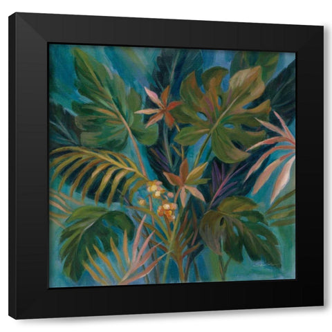 Midnight Tropical Leaves Black Modern Wood Framed Art Print with Double Matting by Vassileva, Silvia