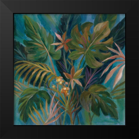 Midnight Tropical Leaves Black Modern Wood Framed Art Print by Vassileva, Silvia