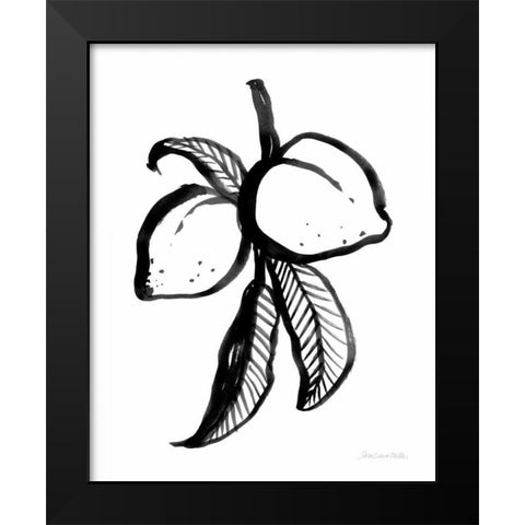 Ink Peaches Black Modern Wood Framed Art Print by Miller, Sara Zieve