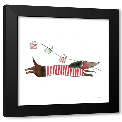 Holiday Dachshund Black Modern Wood Framed Art Print with Double Matting by Charro, Mercedes Lopez
