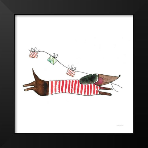 Holiday Dachshund Black Modern Wood Framed Art Print by Charro, Mercedes Lopez