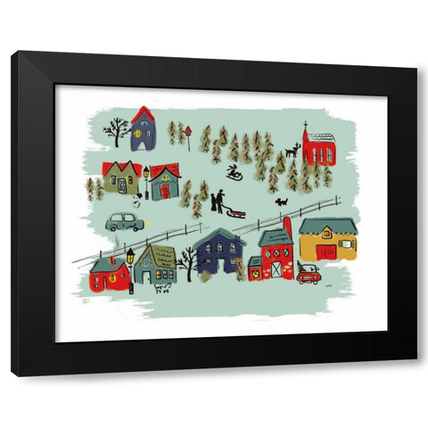 Winter Village I Green Black Modern Wood Framed Art Print with Double Matting by York, Leah