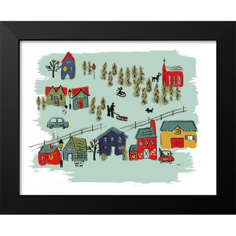 Winter Village I Green Black Modern Wood Framed Art Print by York, Leah
