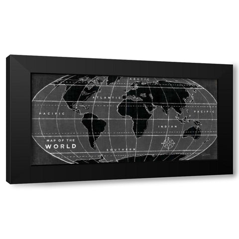 Chalkboard Map of the World Black Modern Wood Framed Art Print with Double Matting by Schlabach, Sue