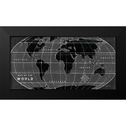 Chalkboard Map of the World Black Modern Wood Framed Art Print by Schlabach, Sue