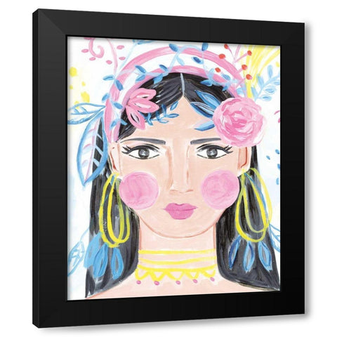 Boho Lady III Black Modern Wood Framed Art Print by Zaman, Farida