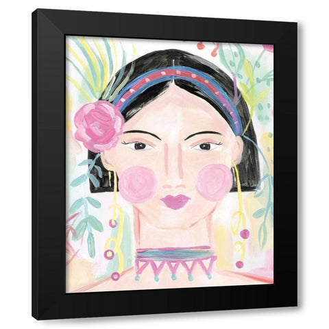 Boho Lady V Black Modern Wood Framed Art Print by Zaman, Farida
