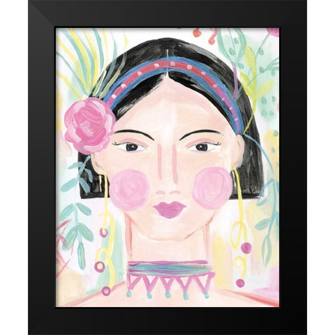 Boho Lady V Black Modern Wood Framed Art Print by Zaman, Farida