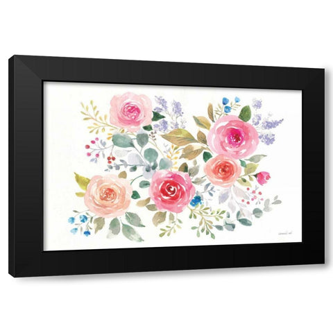 Lush Roses II Horizontal Black Modern Wood Framed Art Print with Double Matting by Nai, Danhui