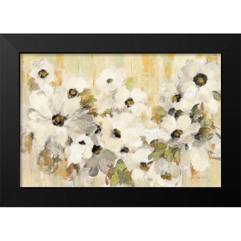 White and Green Bloom Black Modern Wood Framed Art Print by Vassileva, Silvia
