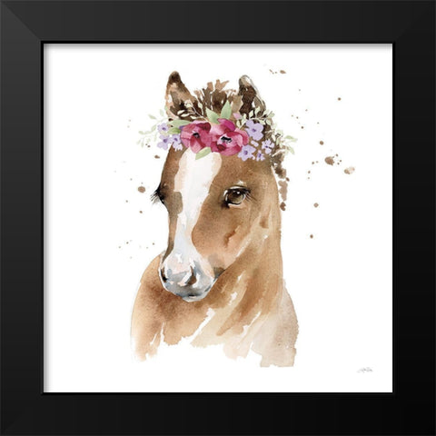 Floral Pony Pink Sq Black Modern Wood Framed Art Print by Pete, Katrina