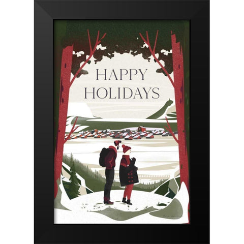 Happy Holidays Red Black Modern Wood Framed Art Print by Escalante, Omar