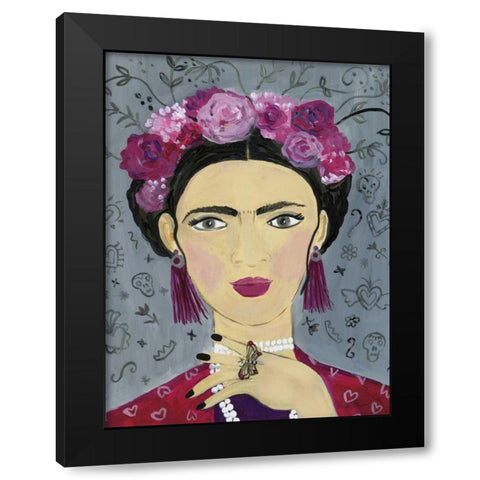 Frida Gray Black Modern Wood Framed Art Print with Double Matting by Zaman, Farida