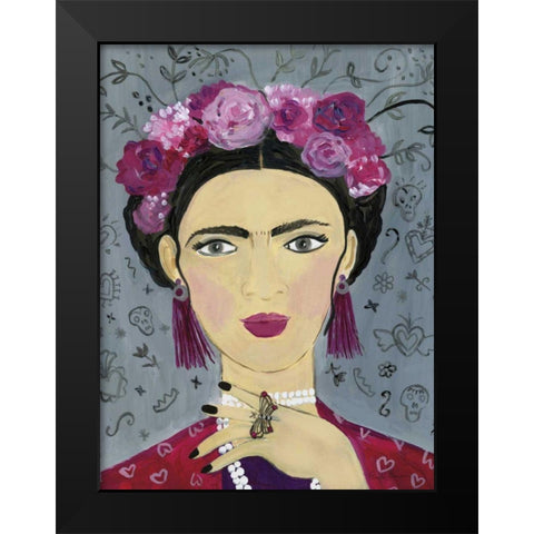 Frida Gray Black Modern Wood Framed Art Print by Zaman, Farida
