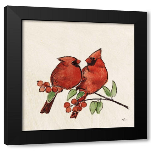 Christmas Lovebirds IX No Gold Black Modern Wood Framed Art Print with Double Matting by Penner, Janelle