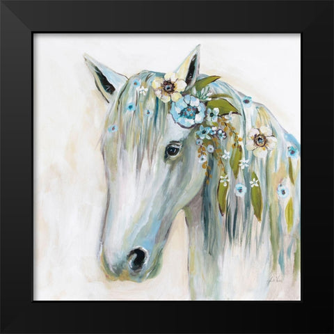 Lovely II Blue Flowers Black Modern Wood Framed Art Print by Vertentes, Jeanette