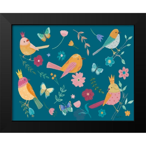 Royal Birds I Blue Black Modern Wood Framed Art Print by Zaman, Farida
