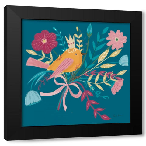 Royal Birds II Blue Black Modern Wood Framed Art Print with Double Matting by Zaman, Farida