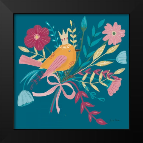 Royal Birds II Blue Black Modern Wood Framed Art Print by Zaman, Farida