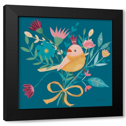Royal Birds III Blue Black Modern Wood Framed Art Print with Double Matting by Zaman, Farida